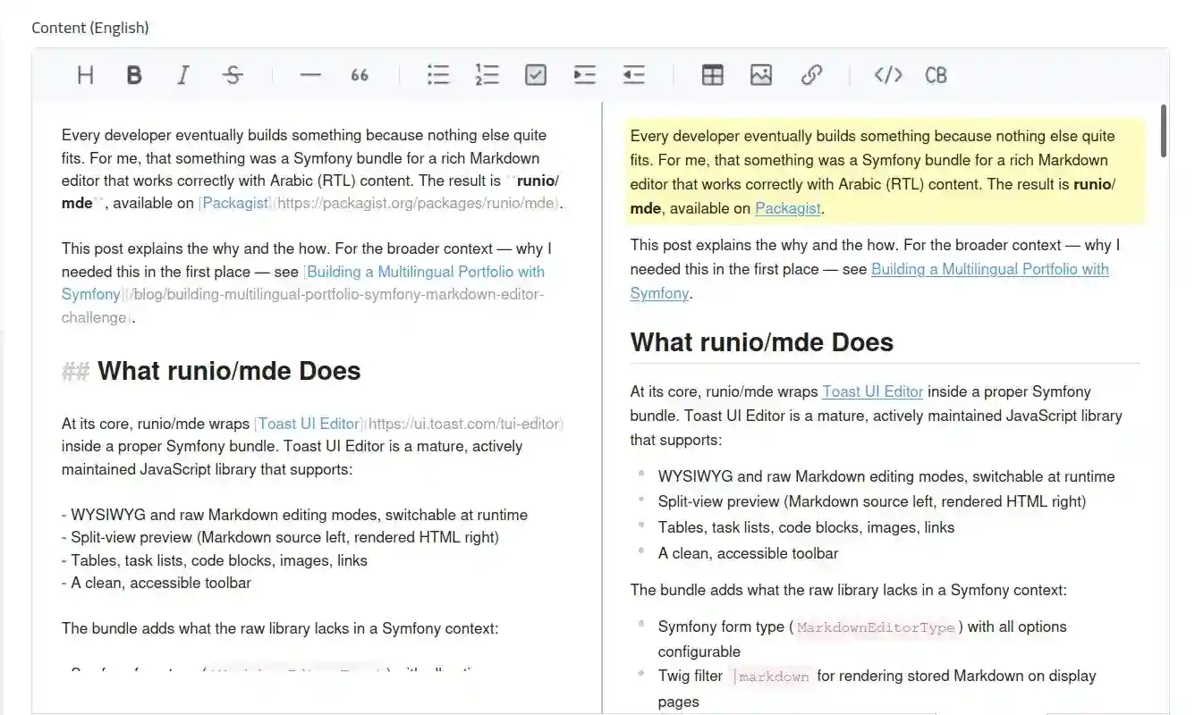 runio/mde — Symfony Markdown Editor Bundle